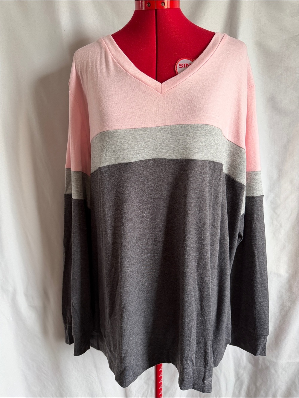 Women's V-Neck Colorblock Sweater in Pink, Light Gray & Dark Gray